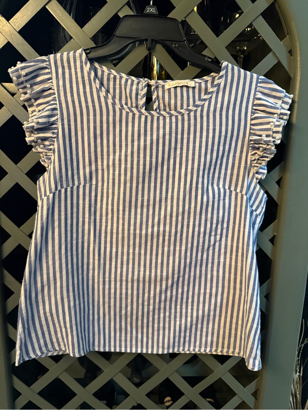 Striped Ruffle Sleeve Top -‎ Blue & White